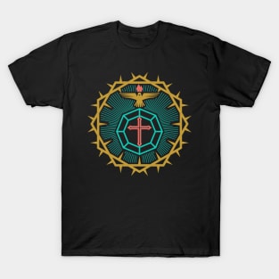 The cross is the diamond of God's love for man, the Dove is the power of the Holy Spirit and the crown of thorns T-Shirt